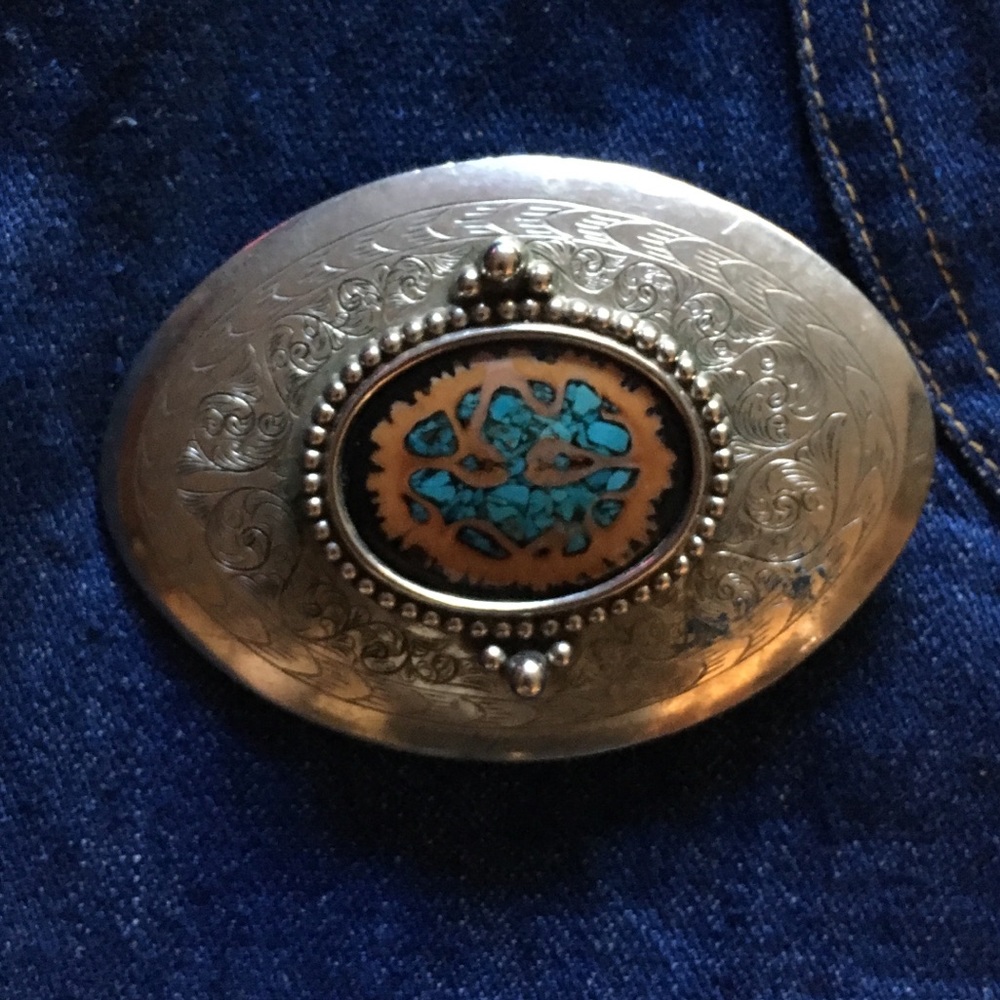 Vintage Turquoise Belt Buckle - Picture 1 of 3
